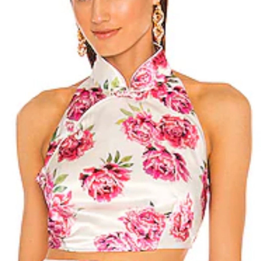 SAU LEE Gwen Top fuchsia and white